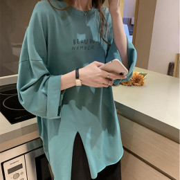 BLAUW 루즈핏 트임 긴팔 티셔츠