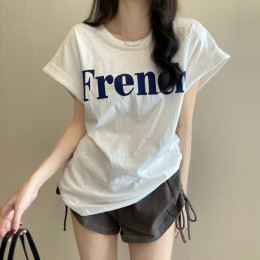 프렌치 말림 여성 반팔 티셔츠