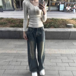 슬림핏 골지 헨리넥 긴팔 티셔츠