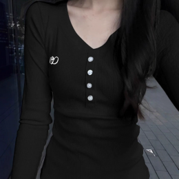 슬림핏 골지 헨리넥 긴팔 티셔츠