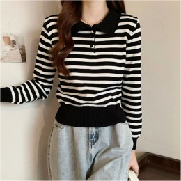 데일리 배색 카라 단가라 긴팔 니트