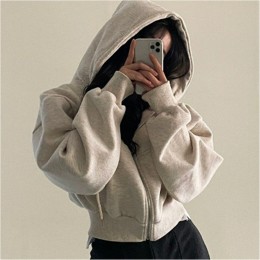 기모 크롭 루즈핏 후드 집업