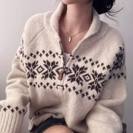 눈꽃패턴 투웨이 지퍼 니트 가디건