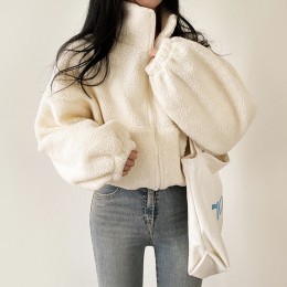 데일리 하이넥 크롭 뽀글이 자켓