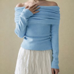 슬림 오프숄더 니트 긴팔 티셔츠