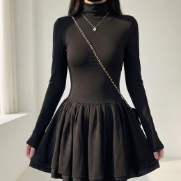 블랙 슬림 플레어 미니 원피스