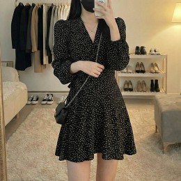 블랙 도트 랩 원피스