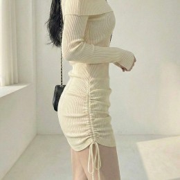 골지 오프숄더 미니 원피스