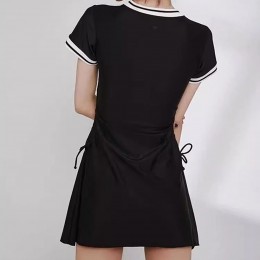 스포티 카라 배색 반팔 스커트 투피스 수영복