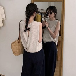 뒷트임 버튼 골지 니트 나시