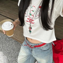 레터링 그래픽 크롭 반팔티