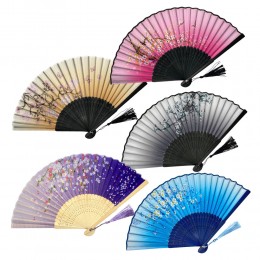 꽃무늬 접이식 대나무 실크 부채 DK-0323