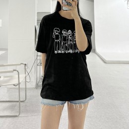 루즈핏 드로잉 프린팅 반팔 티셔츠  DK-0421
