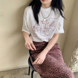 루즈핏 페이스 드로잉 반팔티셔츠 DK-0427