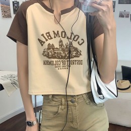 트임 배색 크롭 반팔티셔츠 2color DK-0139