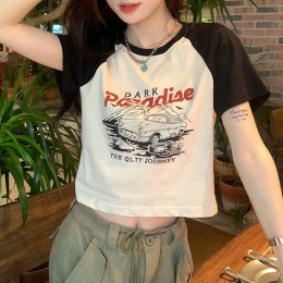 나그랑 프린팅 크롭 반팔티셔츠 DK-0443