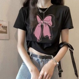 리본 크롭 반팔티셔츠 2color  DK-0390