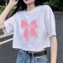 리본 크롭 반팔티셔츠 2color  DK-0390