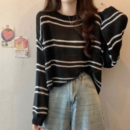 루즈핏 스트라이프 시스루 니트 2color DK-0393