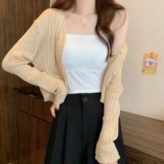 크롭 얇은 브이넥 펀칭 가디건 4color DK-0192