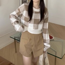 크롭 체크패턴 니트 2color DK-0489