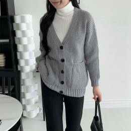 루즈핏 브이넥 도톰 니트 가디건 3color DK-0504