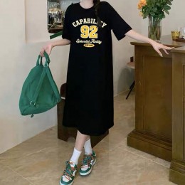 프린팅 트임 오버핏 반팔 원피스 DK-0348