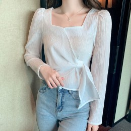 스트랩 스퀘어넥 플리츠 블라우스 2color DK-0196
