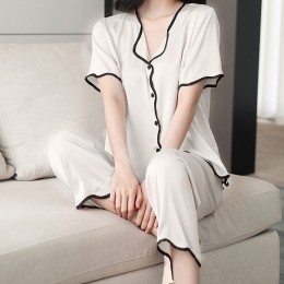부드러운 무지 실크 반팔 잠옷 2color DK-0415