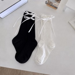 얇은 골지 리본 중목양말 2color DK-0473