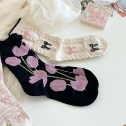 패턴 프릴 중목 양말 5color DK-0648