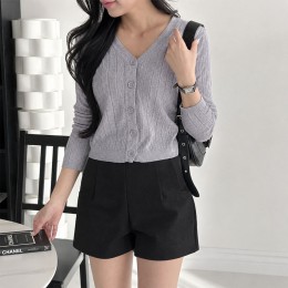 세미크롭 골지 니트 브이넥 가디건 2color DK-0602