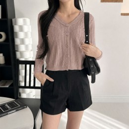세미크롭 골지 니트 브이넥 가디건 2color DK-0602