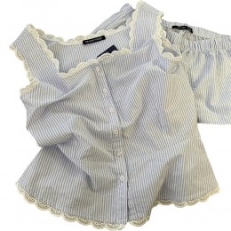 레이스 스트라이프 여름 파자마 세트 DS-5090