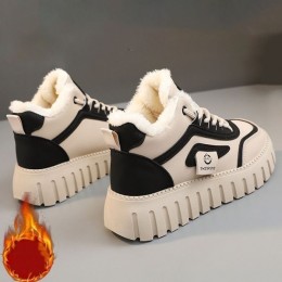 투톤 배색 퍼 안감 플랫폼 스니커즈 DS-0343