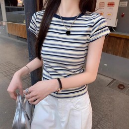 여성 슬림핏 티셔츠 여자 캐주얼 라운드넥 반팔티
