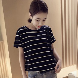 여성 루즈핏 스트라이프 반팔 티셔츠 라운드넥 캐주얼