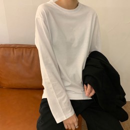 여성 레이어드 긴팔 티셔츠 솔리드 베이스 루즈핏