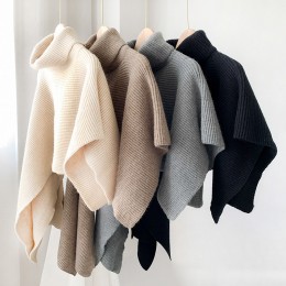 터틀넥 언밸런스 니트 숄 케이프 ELS-105