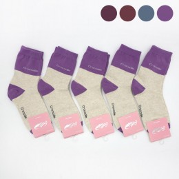 여성 크로커다일 배색 중목양말 5켤레묶음 ELY-8001