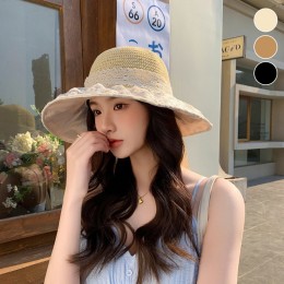 레이스 잔꽃무늬 밀짚 버킷햇 ELM-260