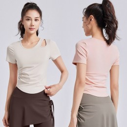 어깨펀칭 셔링 반팔 요가복 ELC-1031