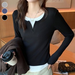 레이어드 골지 긴팔 티셔츠 ELC-9057