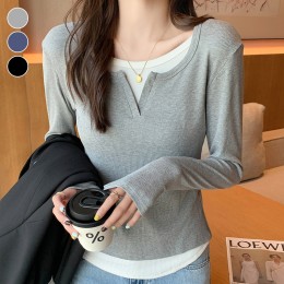 레이어드 골지 긴팔 티셔츠 ELC-9057