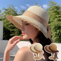 빅리본 끝단 배색 밀짚모자 ELM-287