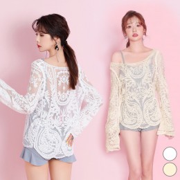 나뭇잎 자수 수영복 커버업 블라우스 ELC-9072