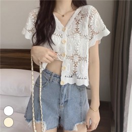 해바라기 자수 펀칭 그물 가디건 ELC-9074