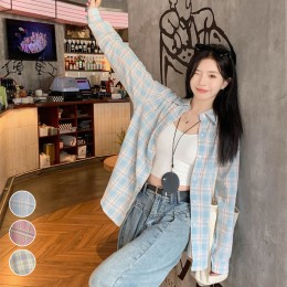 루즈핏 얇은 체크 셔츠 ELC-9081