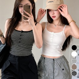 캡내장 단추 크롭 나시티 ELC-1036