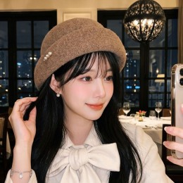진주장식 니트 원형 페도라 ELM-315